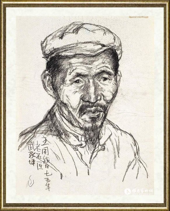 苏高礼_老石匠王同智素描Old Mason Wang Tongzhi Charcoal on paper Xiyang of Shanxi Provinc